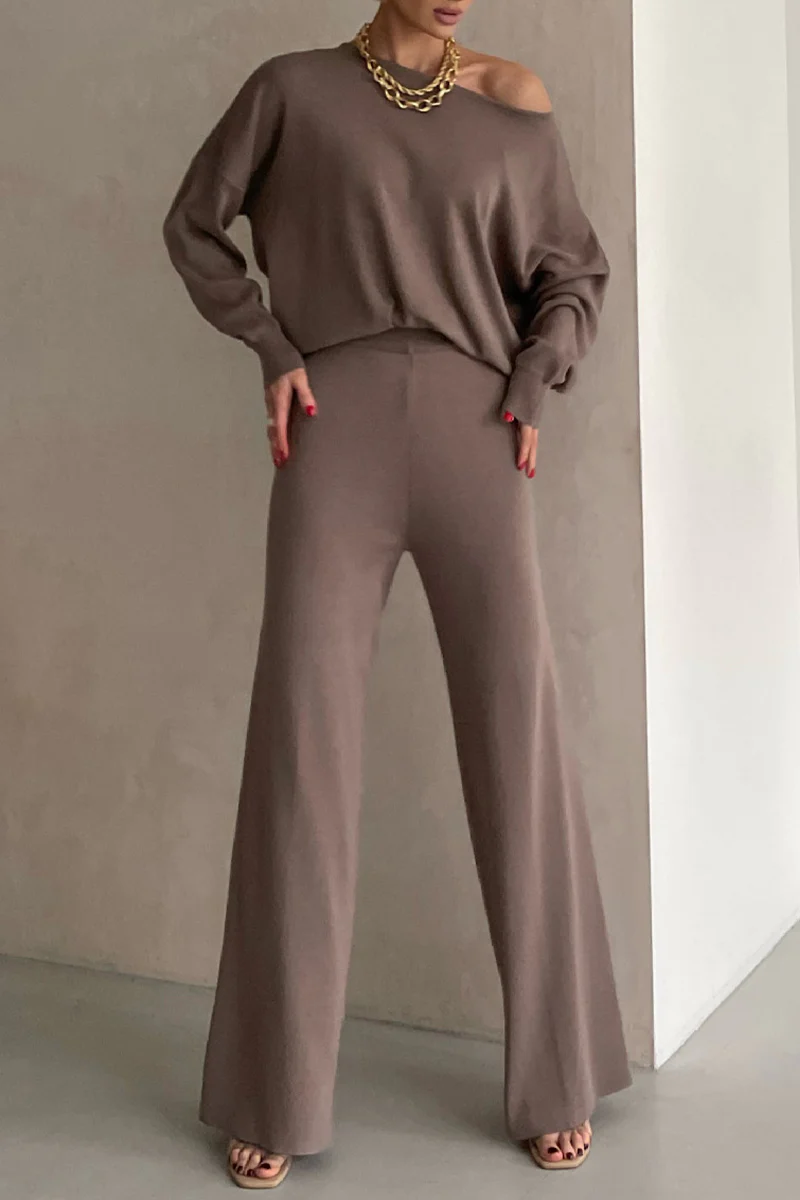 Casual Irregular Oblique Collar Long Sleeve Two Pieces(3 Colors) - Panekey