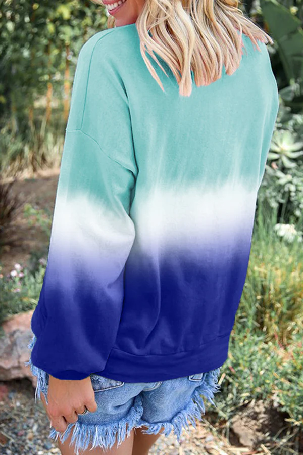 Casual Gradual Change Basic Contrast O Neck Tops - Panekey