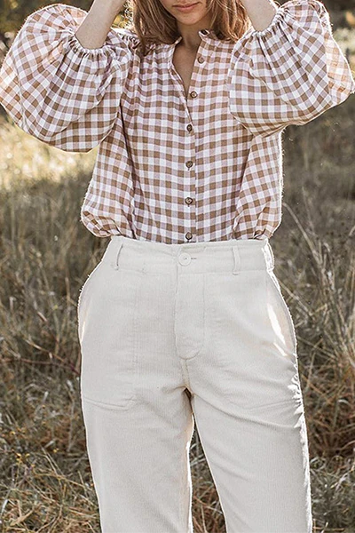 Casual Plaid Split Joint Tie-dye O Neck Tops - Panekey