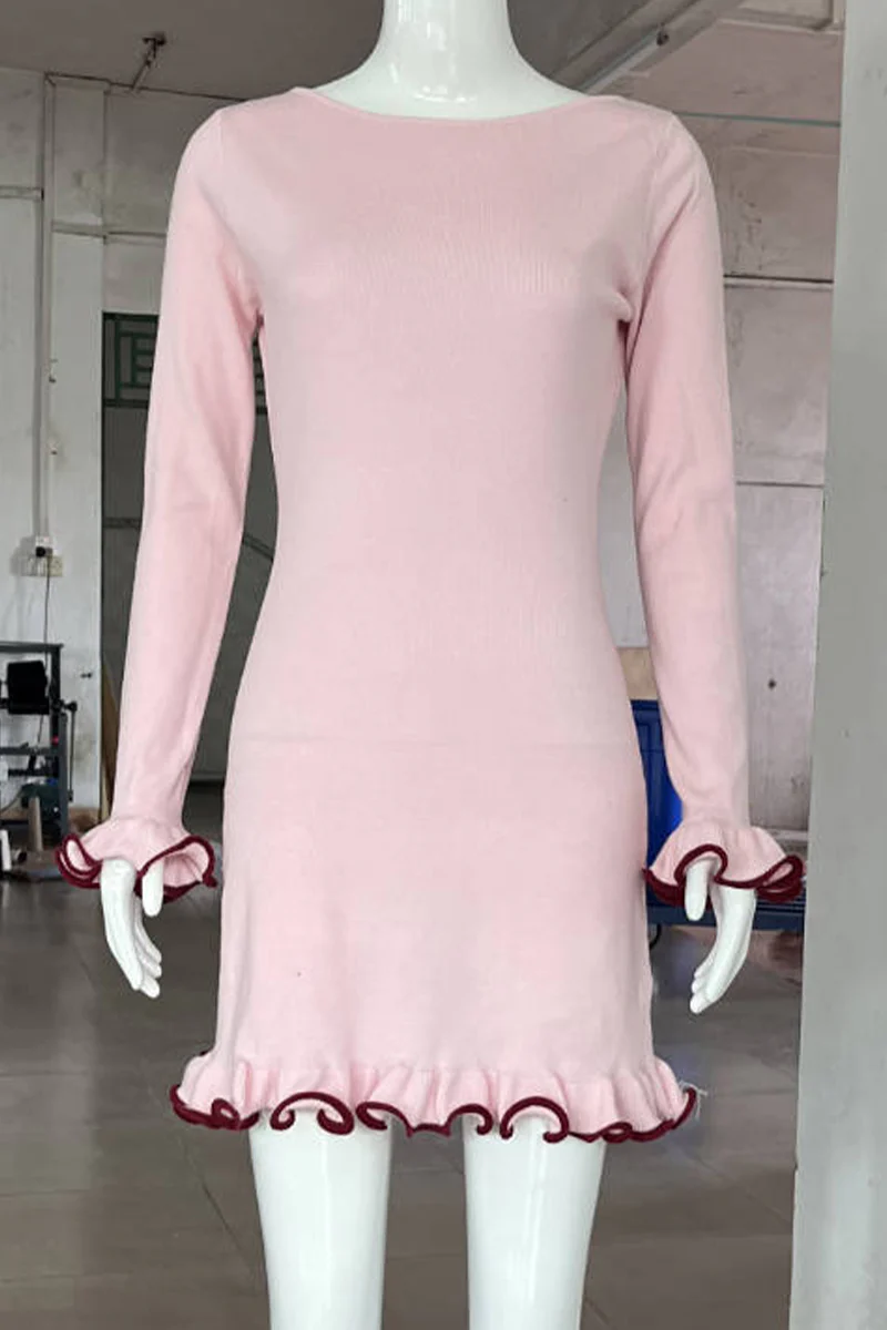 Casual Daily Stringy Selvedge O Neck Long Sleeve Dresses(3 Colors) - Panekey