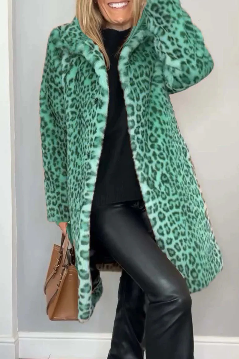 Casual Leopard Patchwork Fluffy Turndown Collar Outerwear(5 Colors) - Panekey
