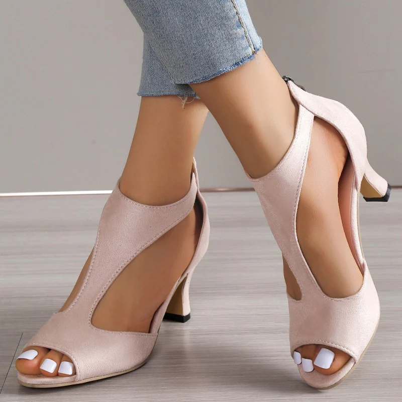 Casual Hollowed Out Patchwork Fish Mouth Out Door Shoes (Heel Height 2.75in) - Panekey