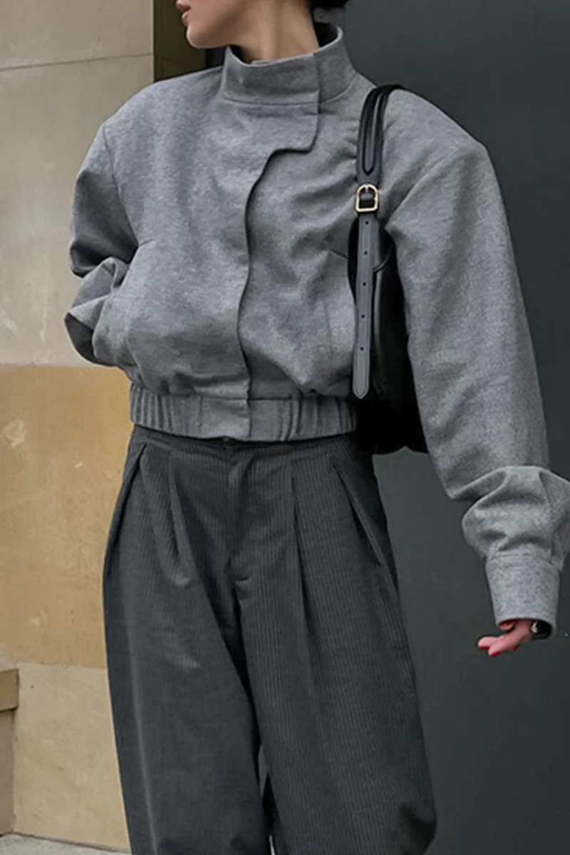 Casual Pocket Buttons Gross Mandarin Collar Outerwear - Panekey