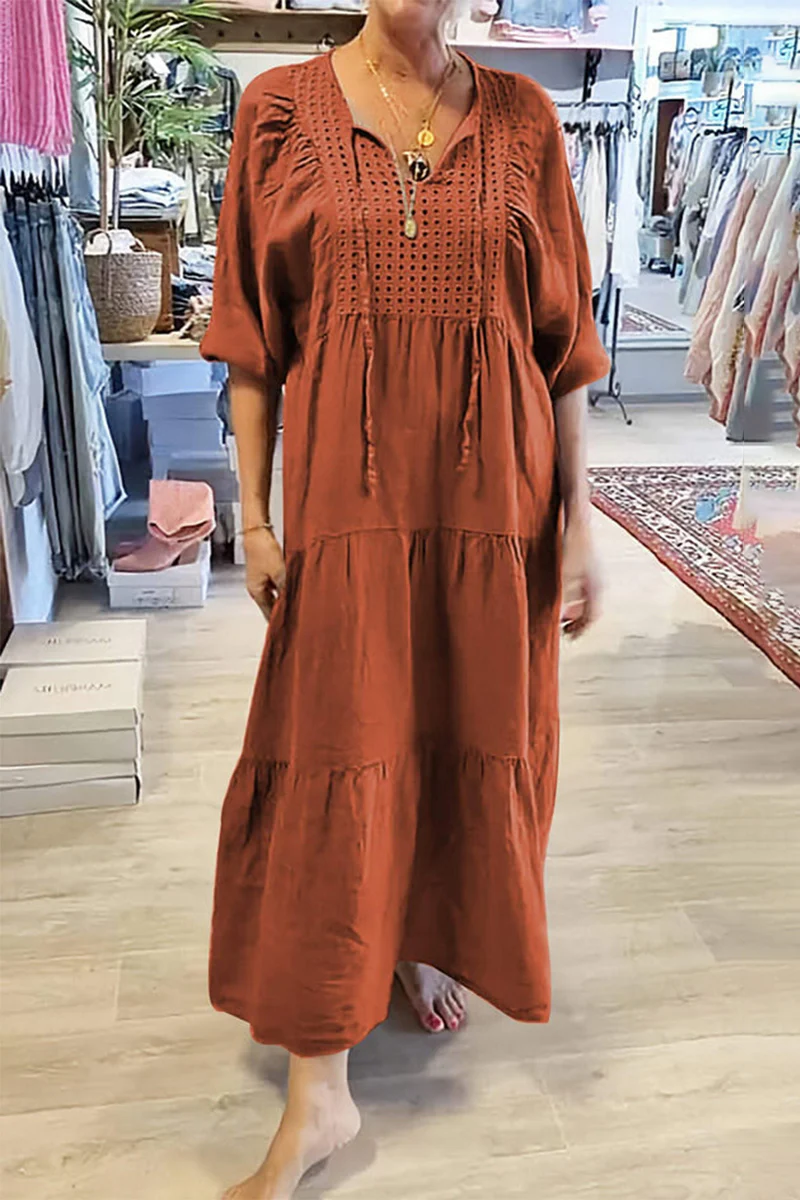 Casual Lace Up V Neck A Line Dresses(8 Colors) - Panekey