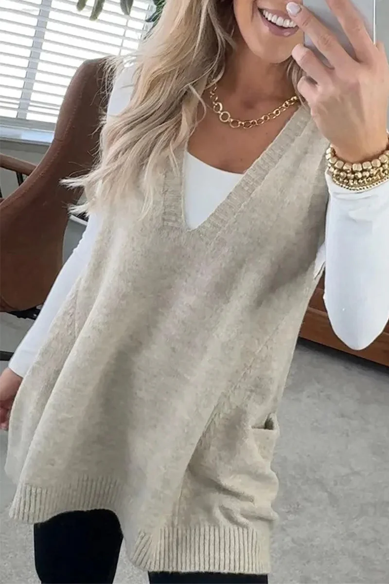 Casual Daily Pocket V Neck Sweaters(5 Colors) - Panekey