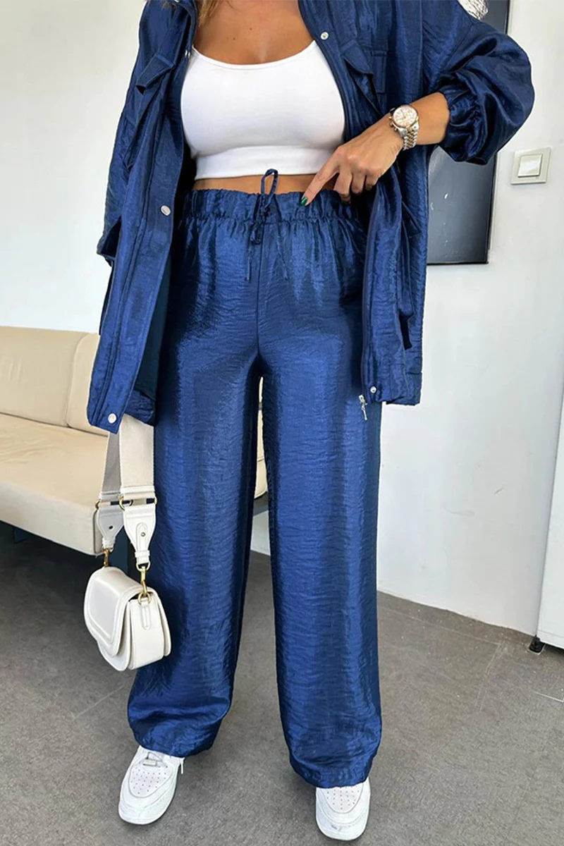 Casual Pocket Ruched Mandarin Collar Long Sleeve Two Pieces(6 Colors) - Panekey