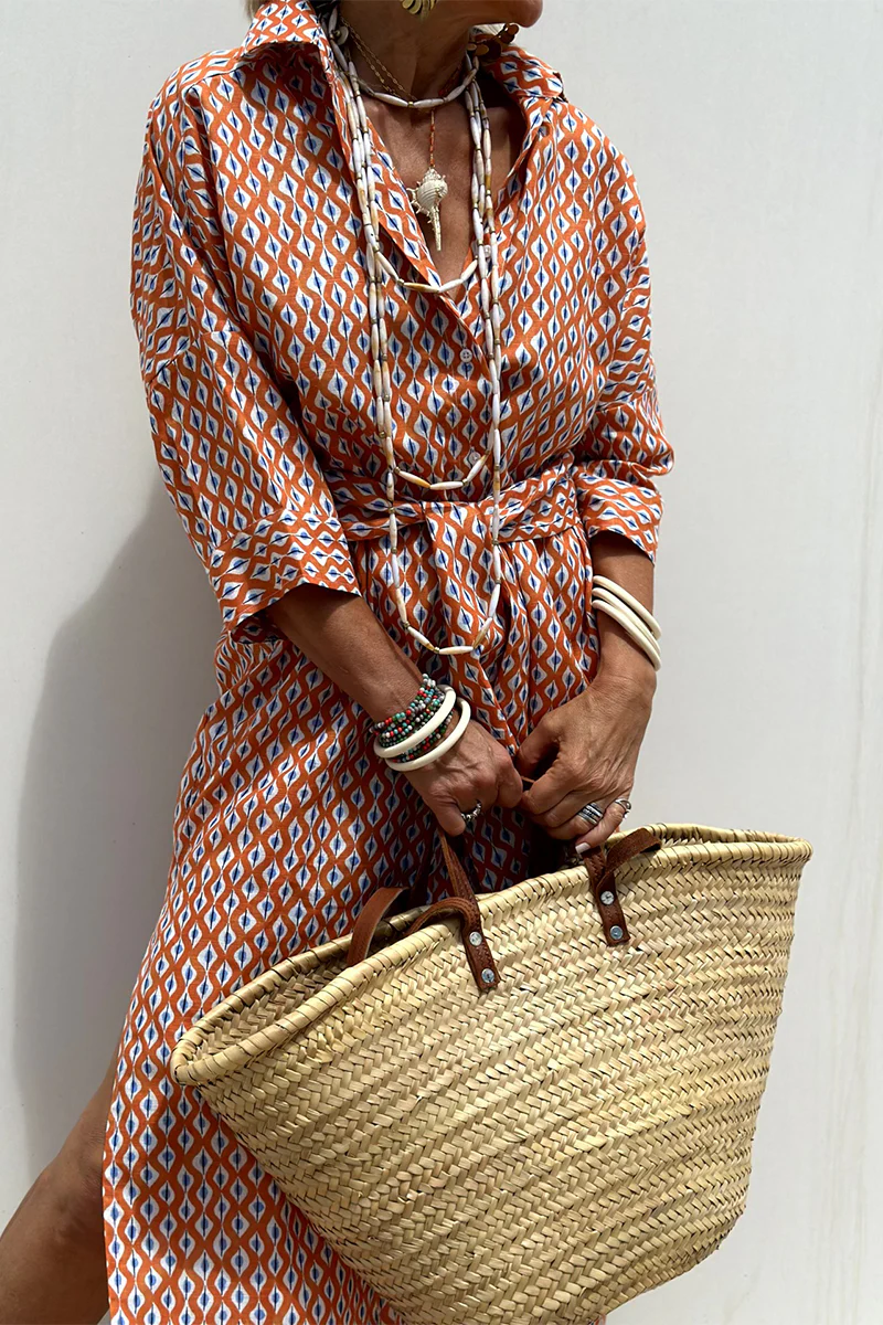 Casual Plaid Striped Print Buttons With Belt Turndown Collar Shirt Dresses(5 Colors) - Panekey