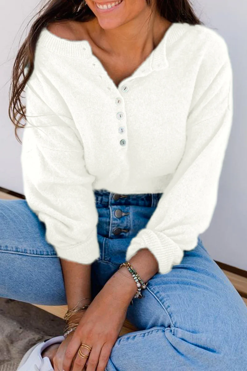 Casual Elegant Solid Buckle O Neck Tops(5 Colors) - Panekey