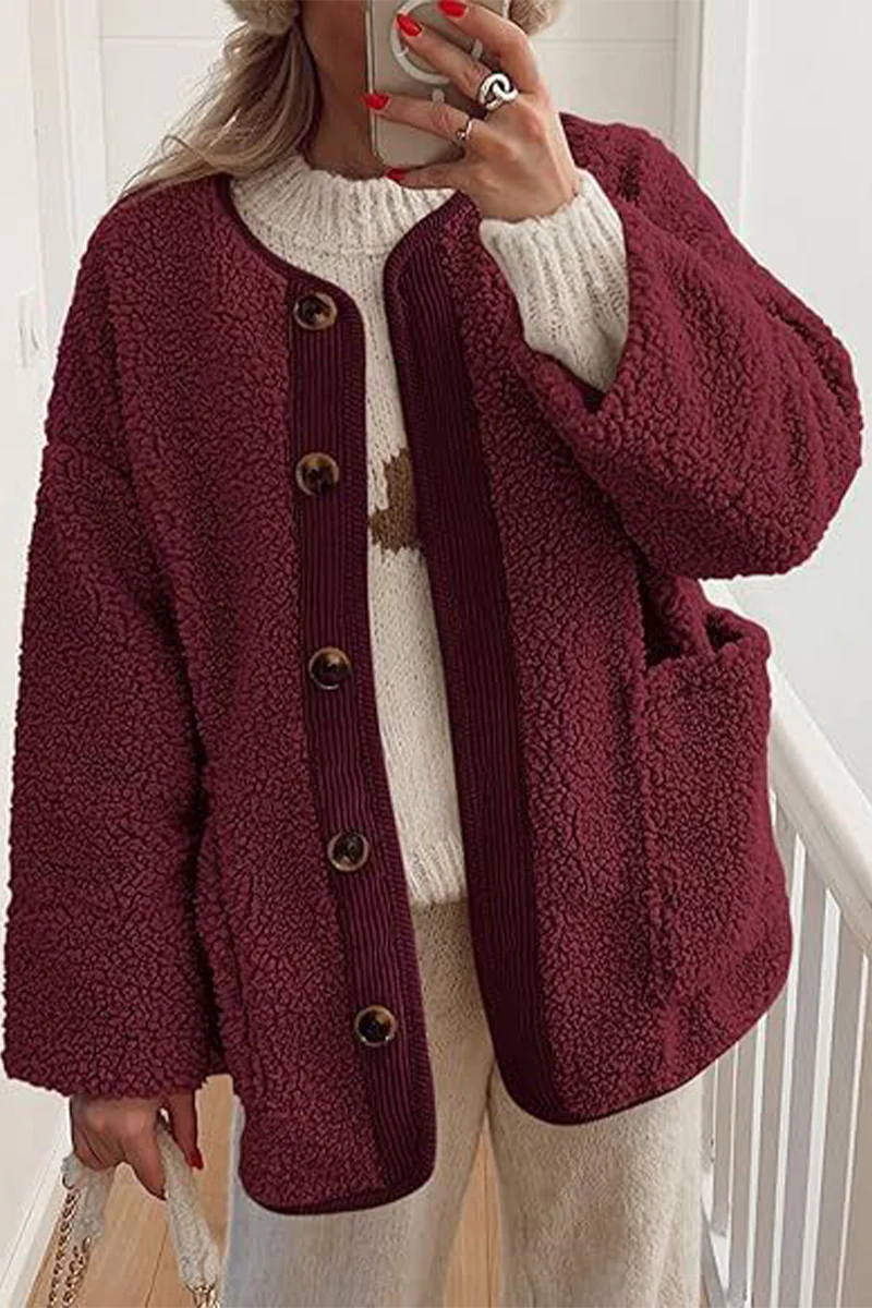 Casual Pocket Contrast O Neck Outerwear(6 Colors) - Panekey