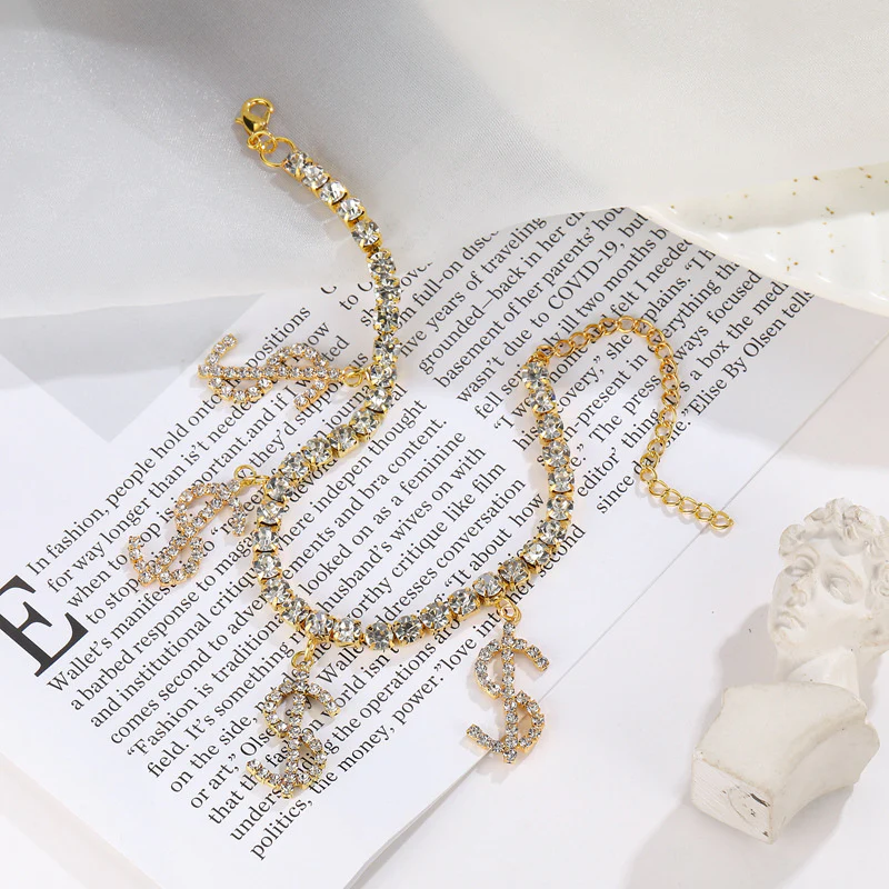 Casual Daily Simplicity Letter Patchwork Rhinestone Anklet - Panekey