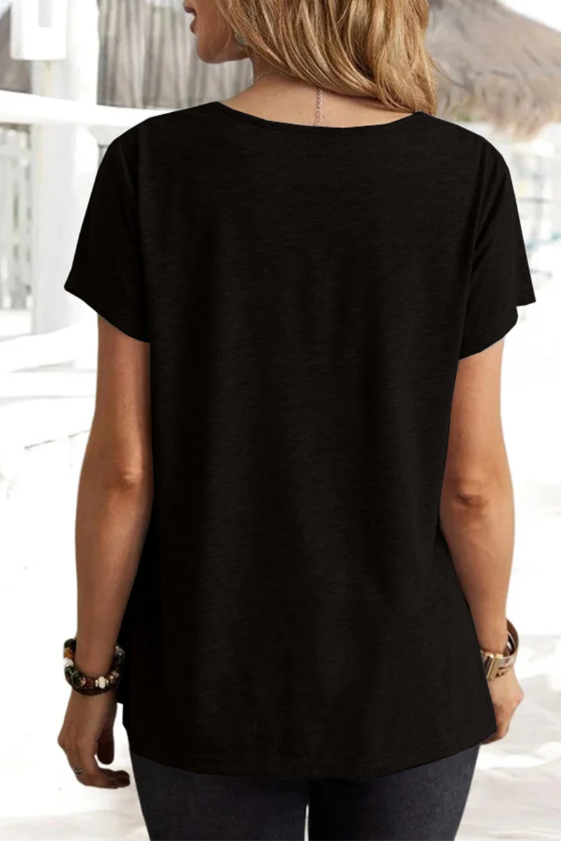 Casual Daily Solid Asymmetrical U Neck T-Shirts(5 Colors) - Panekey