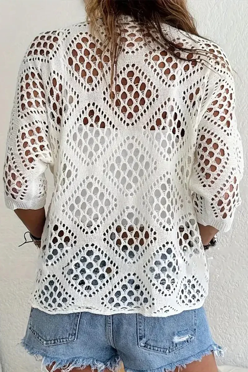 Casual Daily Solid Color Hollow Out V Neck Sweaters(5 Colors) - Panekey