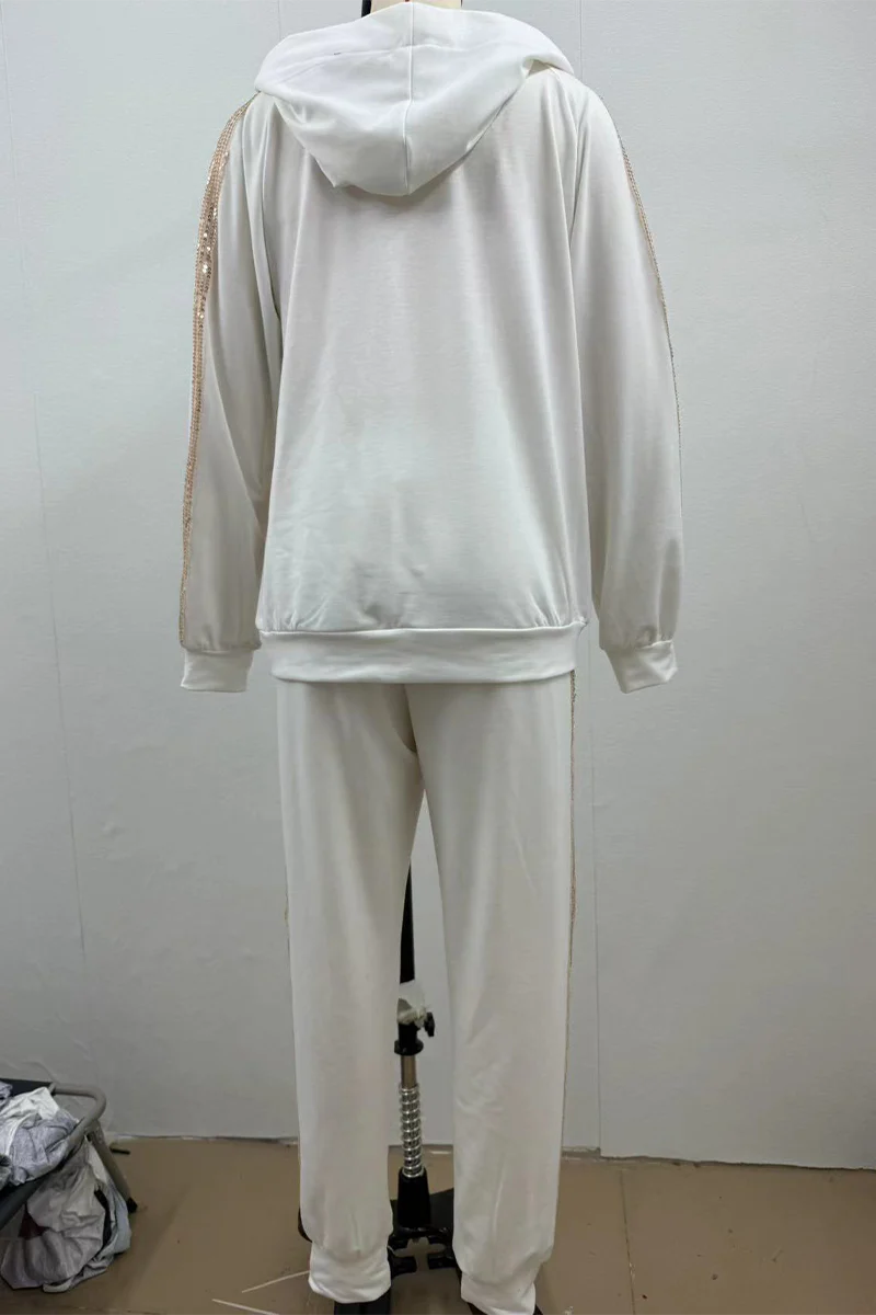 Casual Daily Sequins Draw String Pocket Hooded Long Sleeve Two Pieces(5 Colors) - Panekey