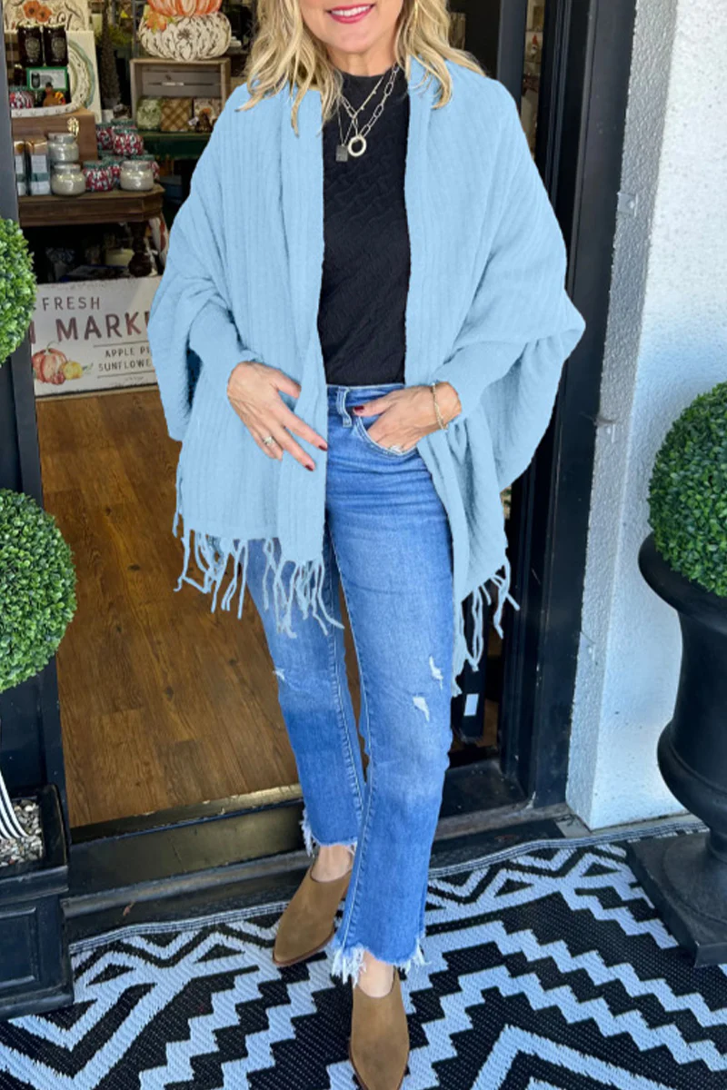 Casual Fringed Trim Irregular Cardigan Collar Outerwear(9 Colors) - Panekey