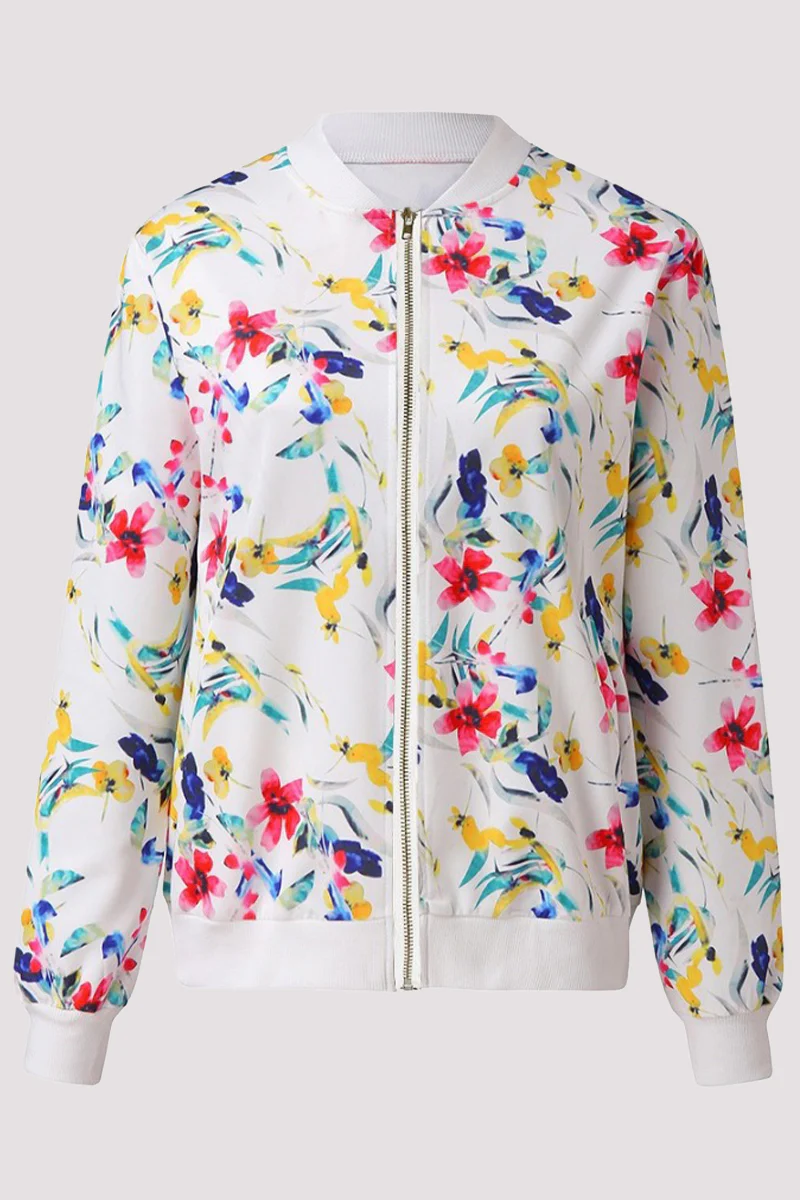 Casual Floral Patchwork O Neck Outerwear - Panekey