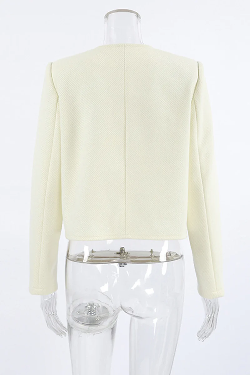 Casual Daily Solid Color Buttons O Neck Outerwear - Panekey