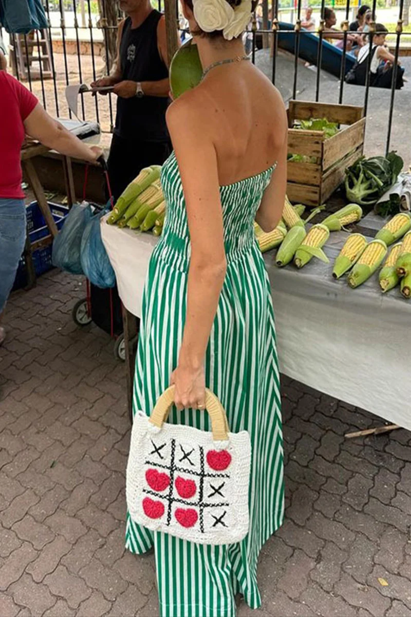 Casual Daily Striped Print Contrast Strapless Printed Dresses - Panekey