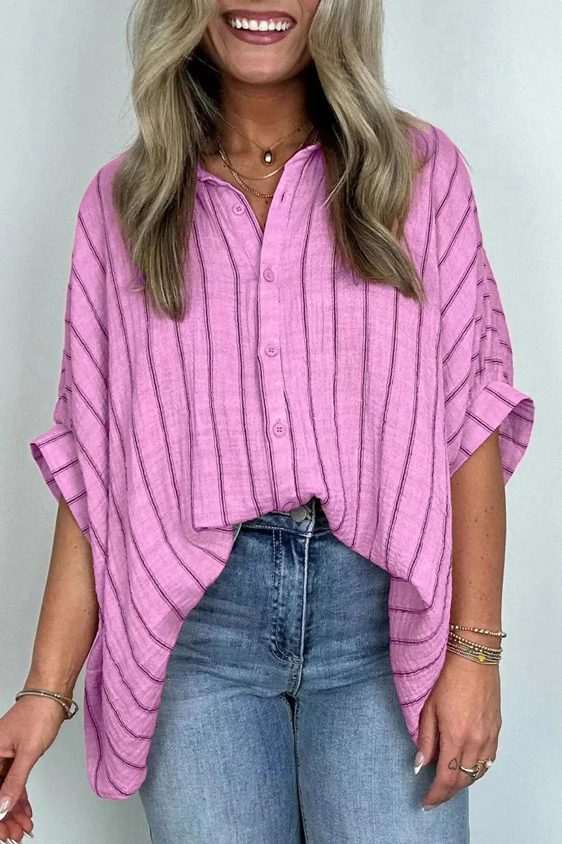 Casual Daily Stripe Buttons Turndown Collar Blouses(8 Colors) - Panekey
