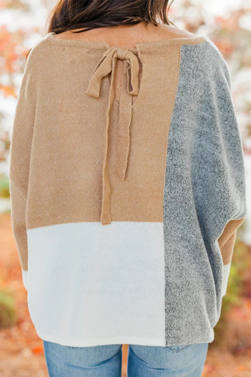 Casual Patchwork  Contrast O Neck Tops Sweater - Panekey