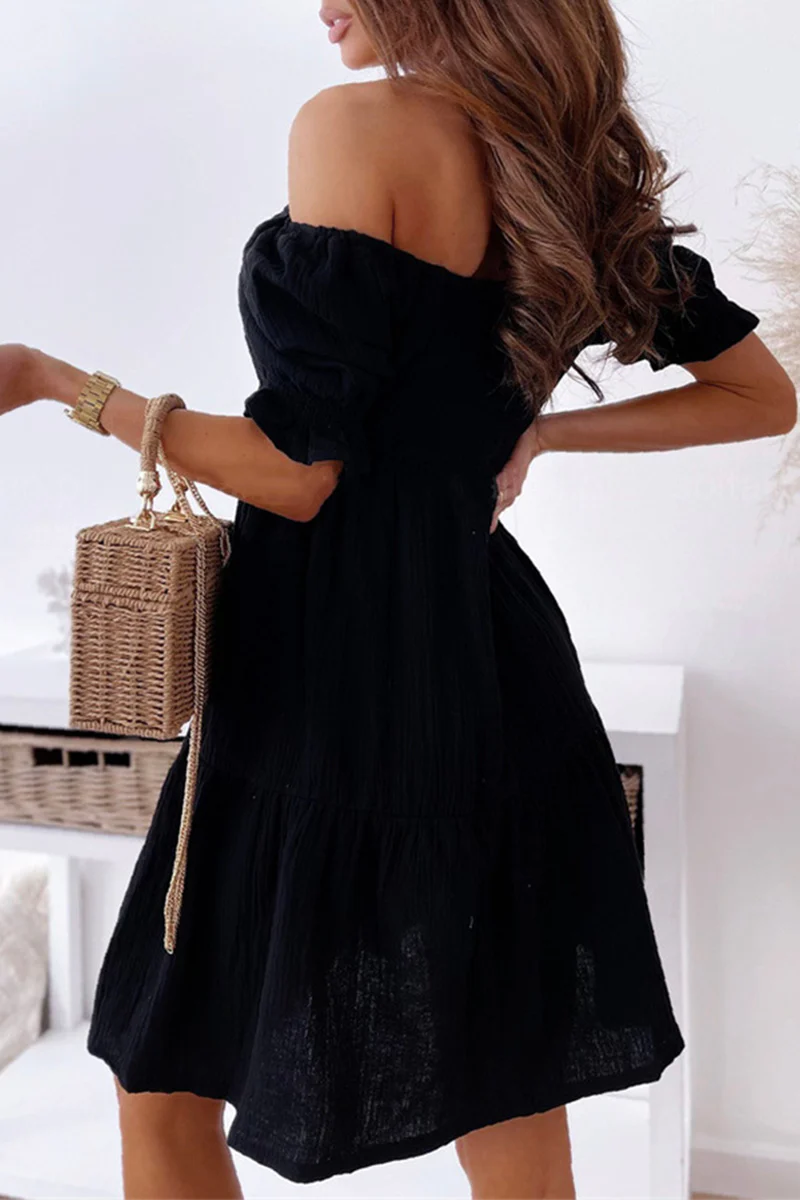 Casual Elegant Solid Patchwork Flounce Off the Shoulder A Line Dresses(3 Colors) - Panekey