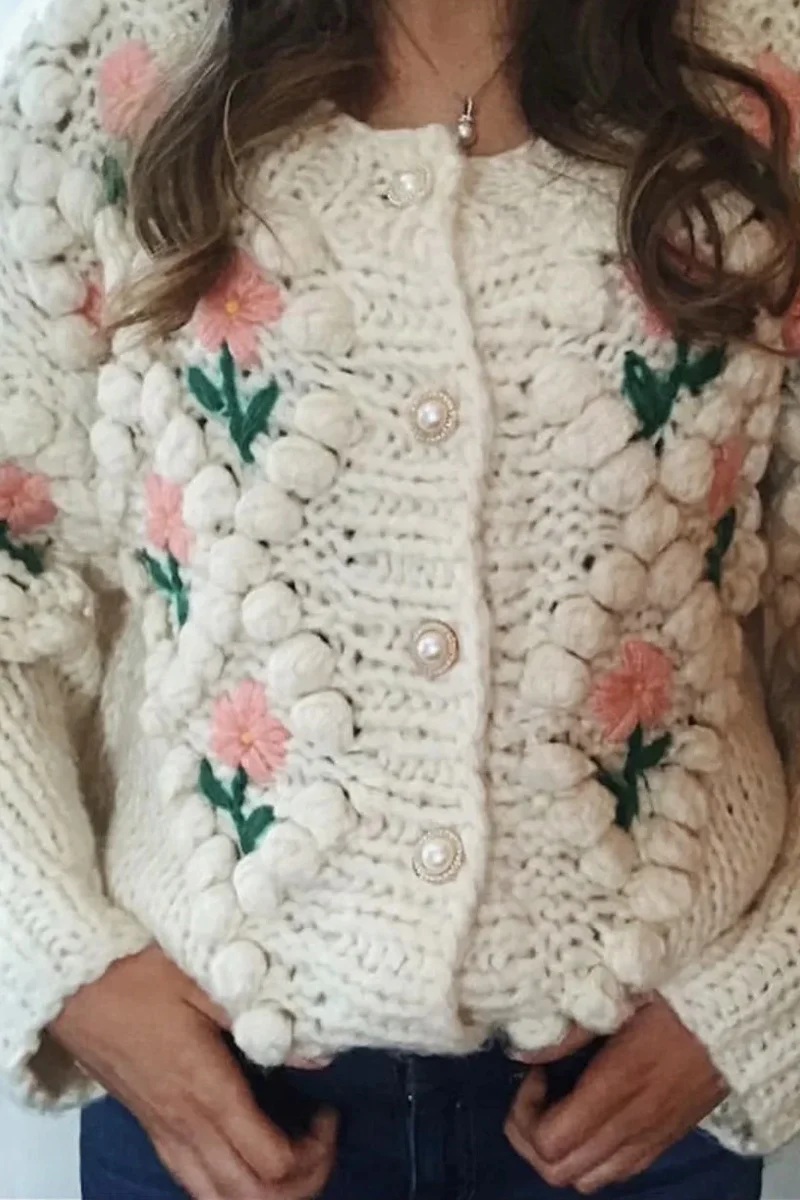 Casual Patchwork Hollowed Out Cardigan Collar Sweaters - Panekey