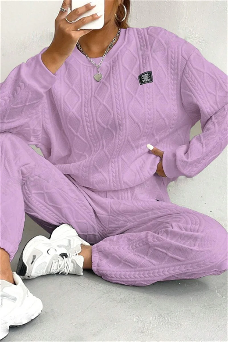 Casual Basic O Neck Long Sleeve Two Pieces(7 Colors) - Panekey