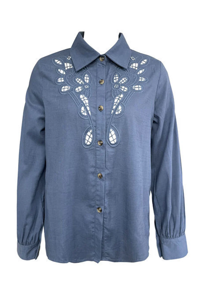 Casual Hollow Out Turndown Collar Blouses(4 Colors) - Panekey