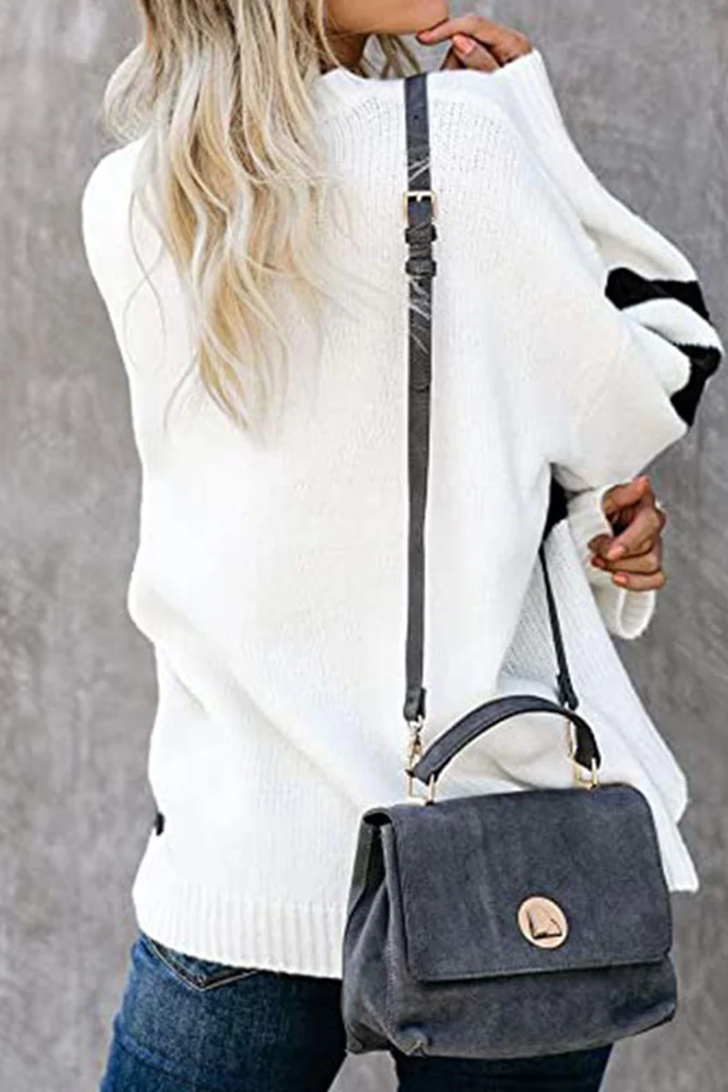 Casual Patchwork  Contrast O Neck Tops Sweater - Panekey