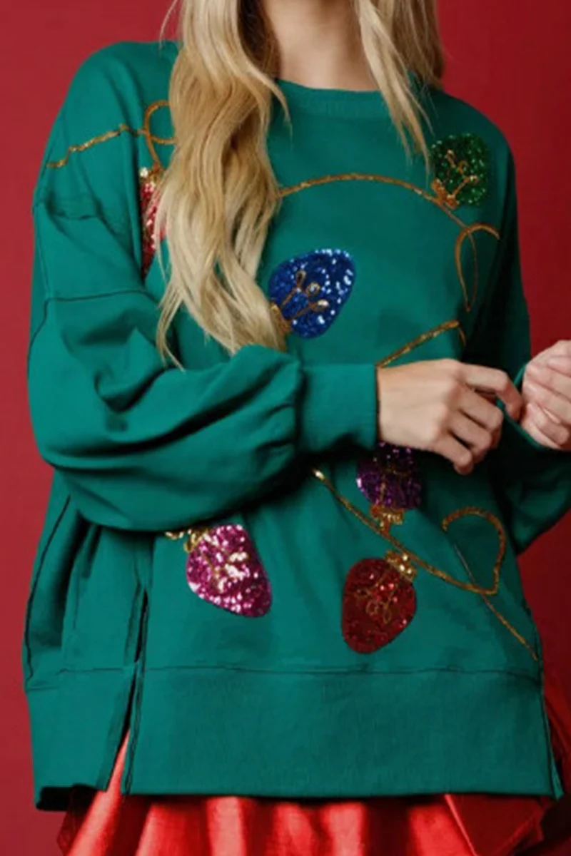 Casual Color Block Sequins O Neck Tops - Panekey