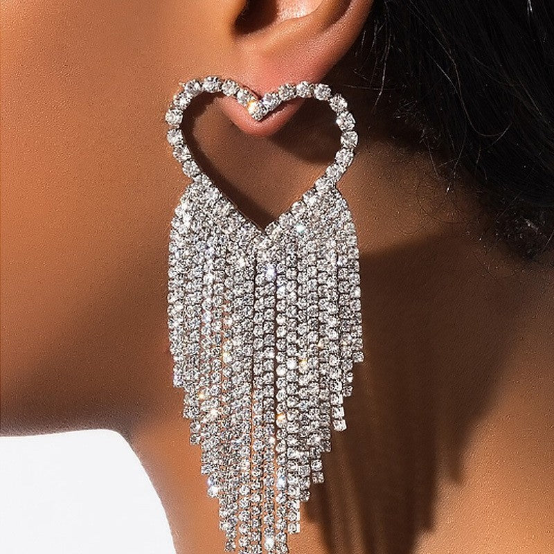 Casual Party Patchwork Rhinestone Tassel Earrings - Panekey