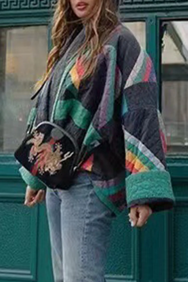 British Style Vintage Color Block Contrast Turndown Collar Outerwear - Panekey