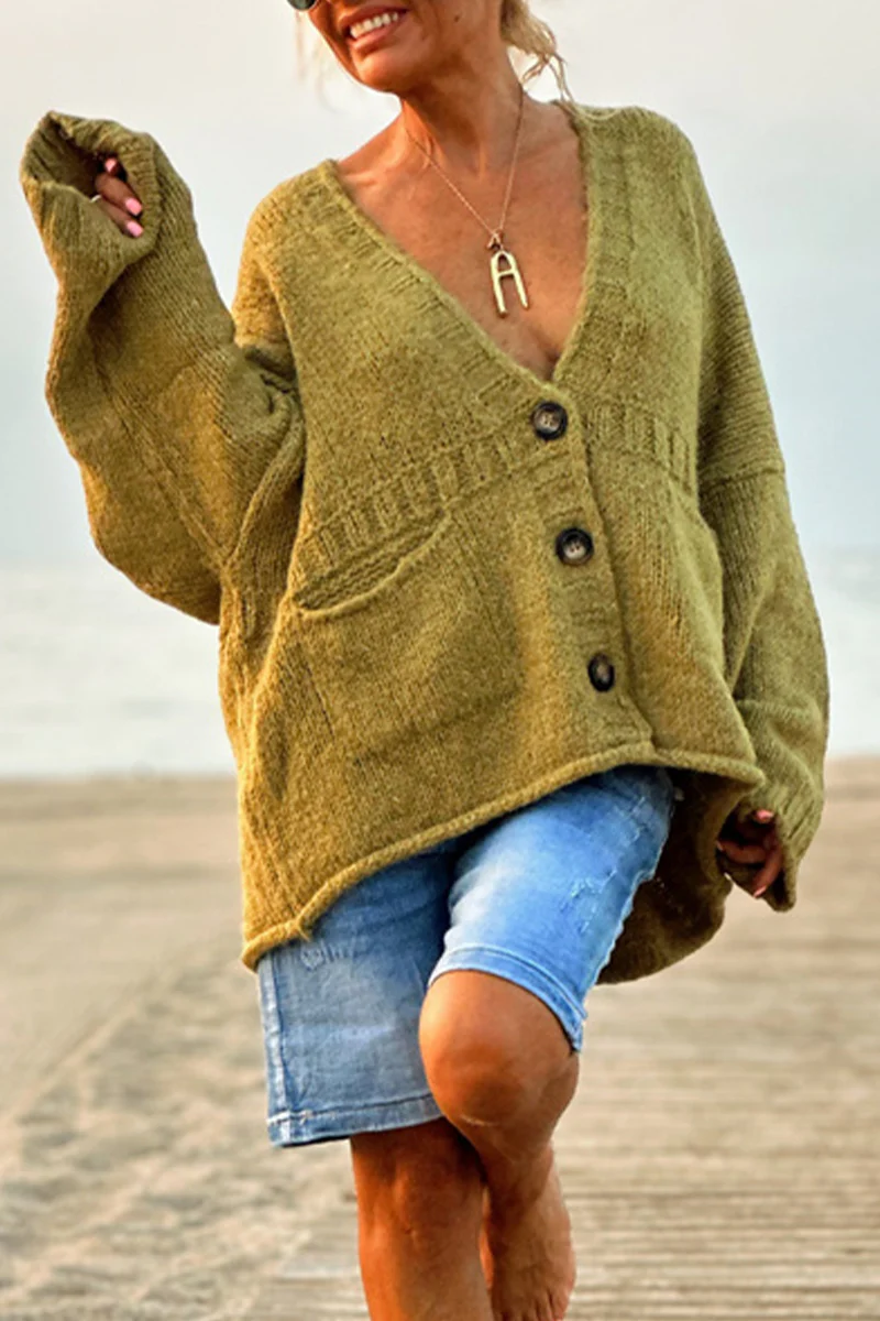 Casual Daily Pocket Buttons V Neck Outerwear - Panekey