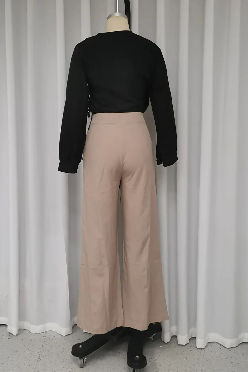 Casual Daily Pocket Buttons V Neck Long Sleeve Two Pieces - Panekey