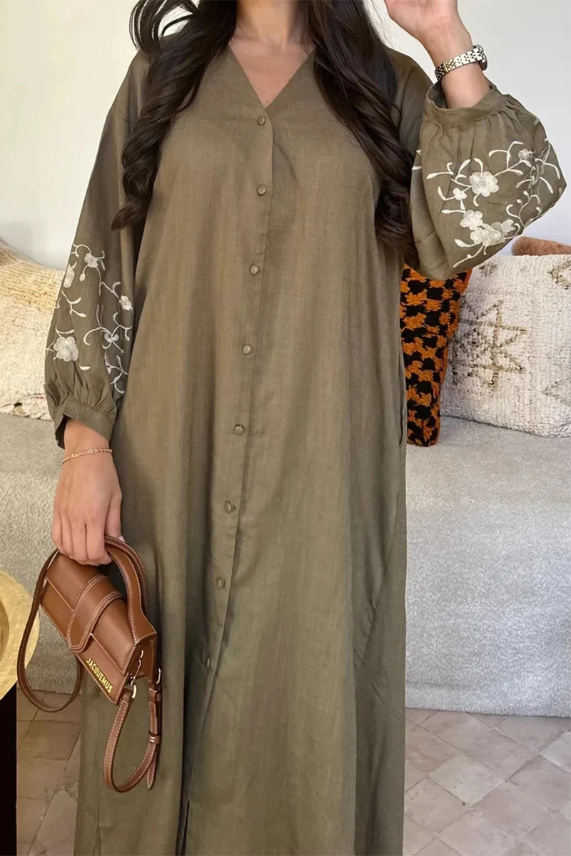 Casual Flowers Buckle Patchwork V Neck A Line Dresses - Panekey