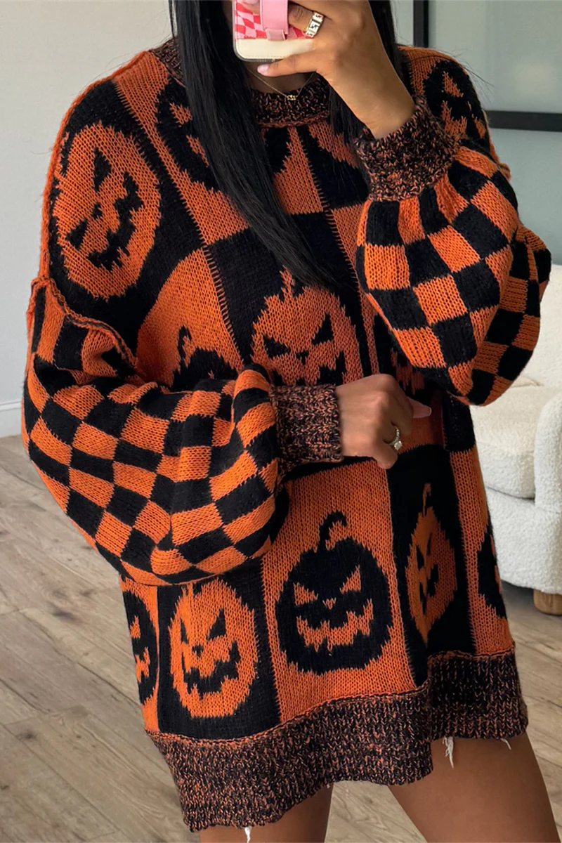 Casual Colorblock Weave Contrast O Neck Sweaters - Panekey