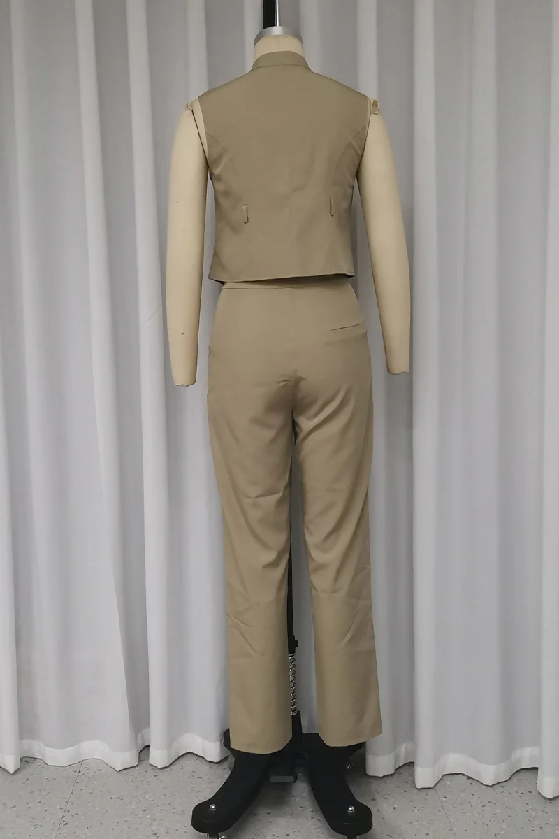 Casual Daily Solid Color Without Belt Zipper Mandarin Collar Sleeveless Two Pieces - Panekey