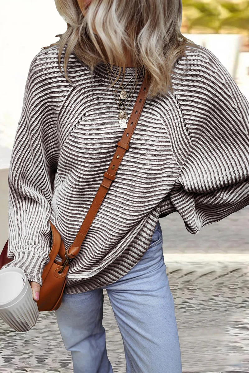Casual Daily Stripe Texture Contrast O Neck Sweaters(6 Colors) - Panekey