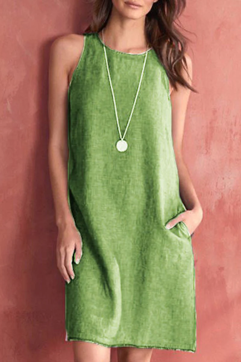 Casual Basis Solid Solid Color O Neck Vest Dress Dresses(5 Colors) - Panekey