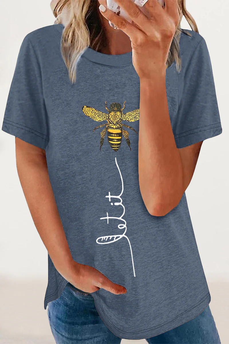 Casual Animal Letter Print Patchwork O Neck T-Shirts - Panekey