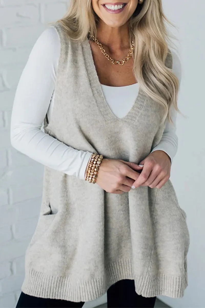 Casual Daily Pocket V Neck Sweaters(5 Colors) - Panekey