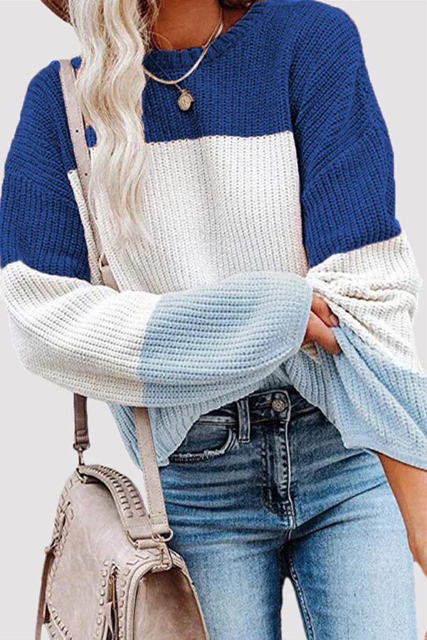 Casual Patchwork Contrast O Neck Tops(8 Colors) - Panekey