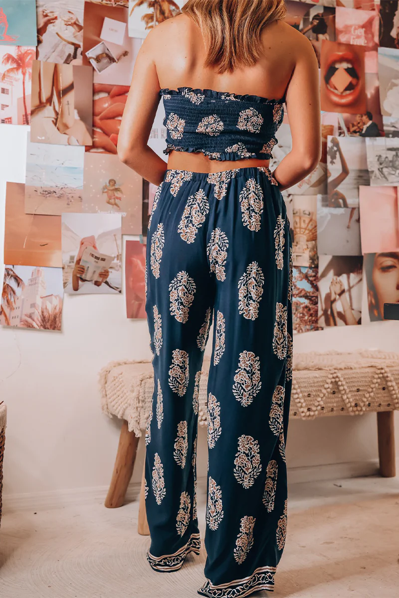 Casual Floral Pocket With Bow Strapless Sleeveless Two Pieces - Panekey