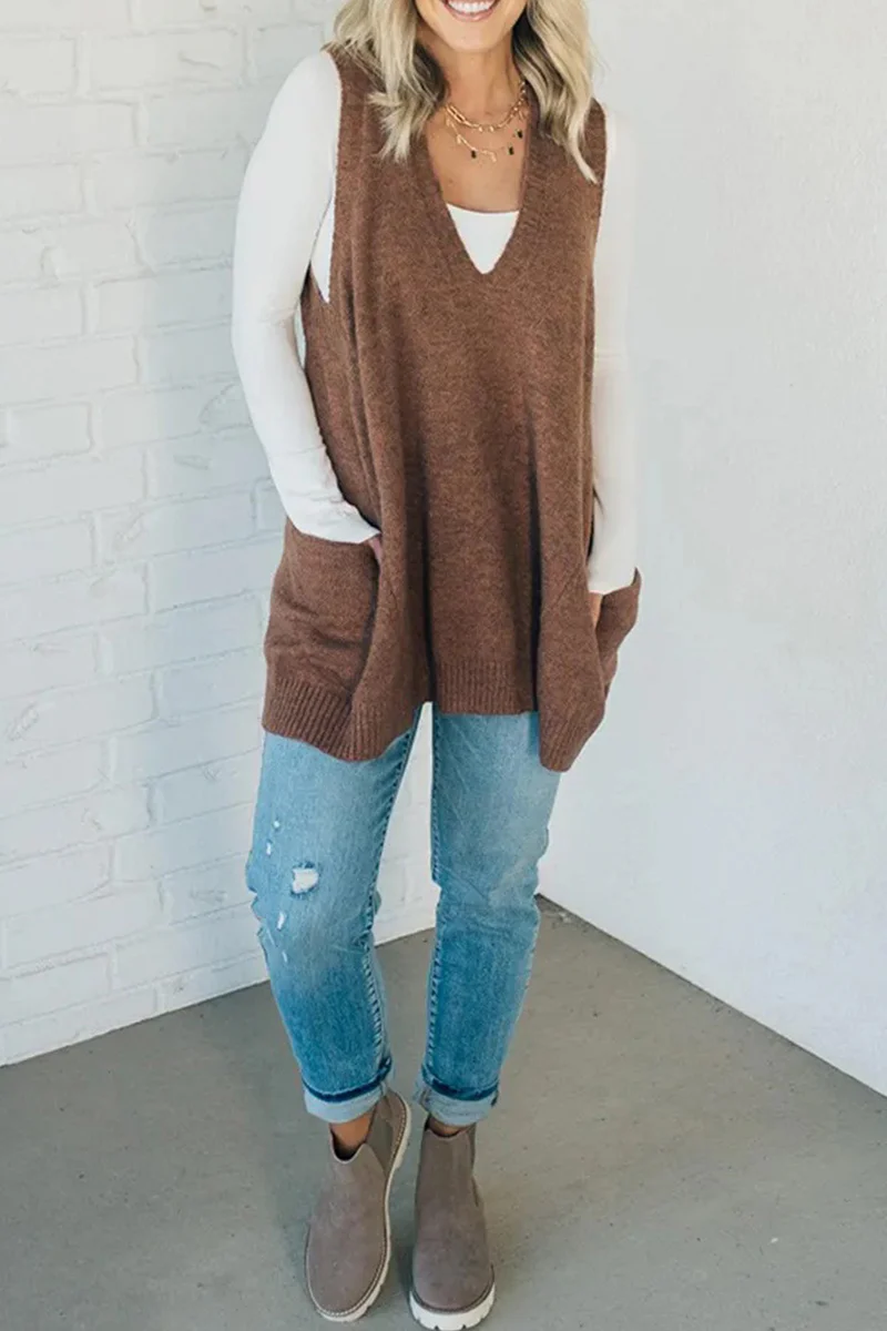 Casual Daily Pocket V Neck Sweaters(5 Colors) - Panekey