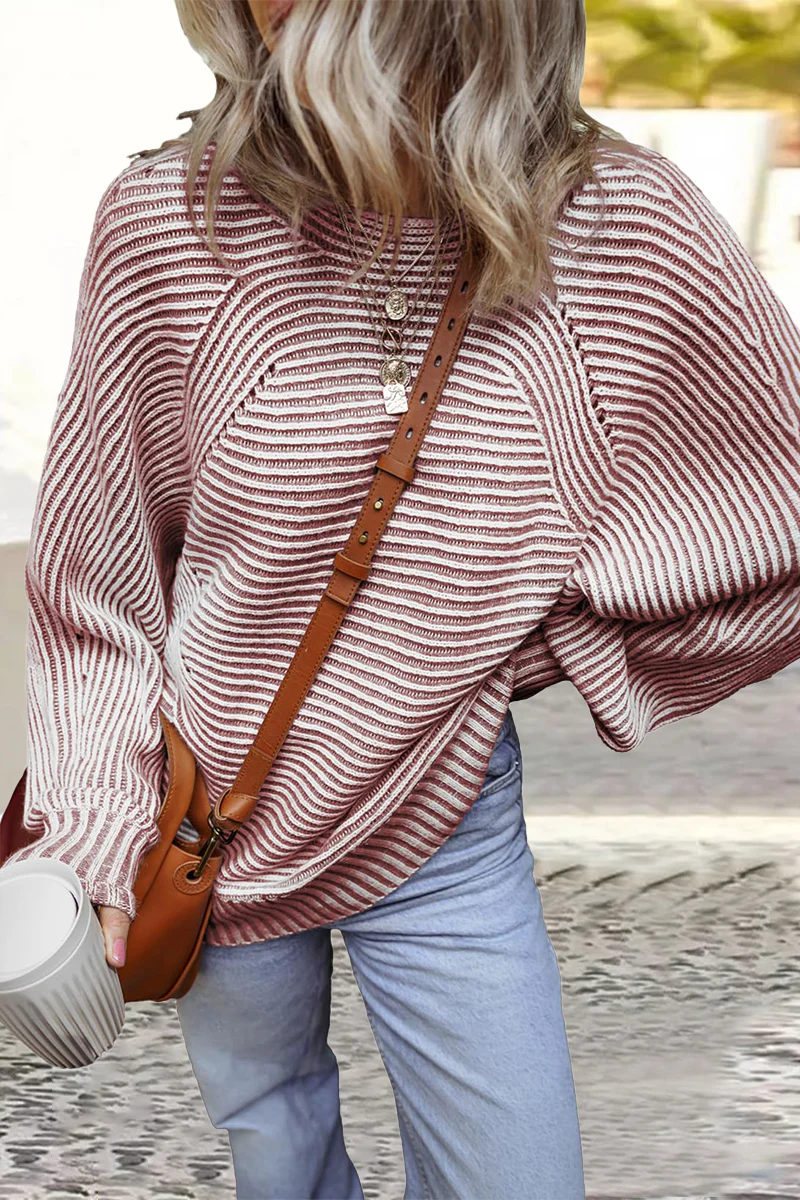 Casual Daily Stripe Texture Contrast O Neck Sweaters(6 Colors) - Panekey