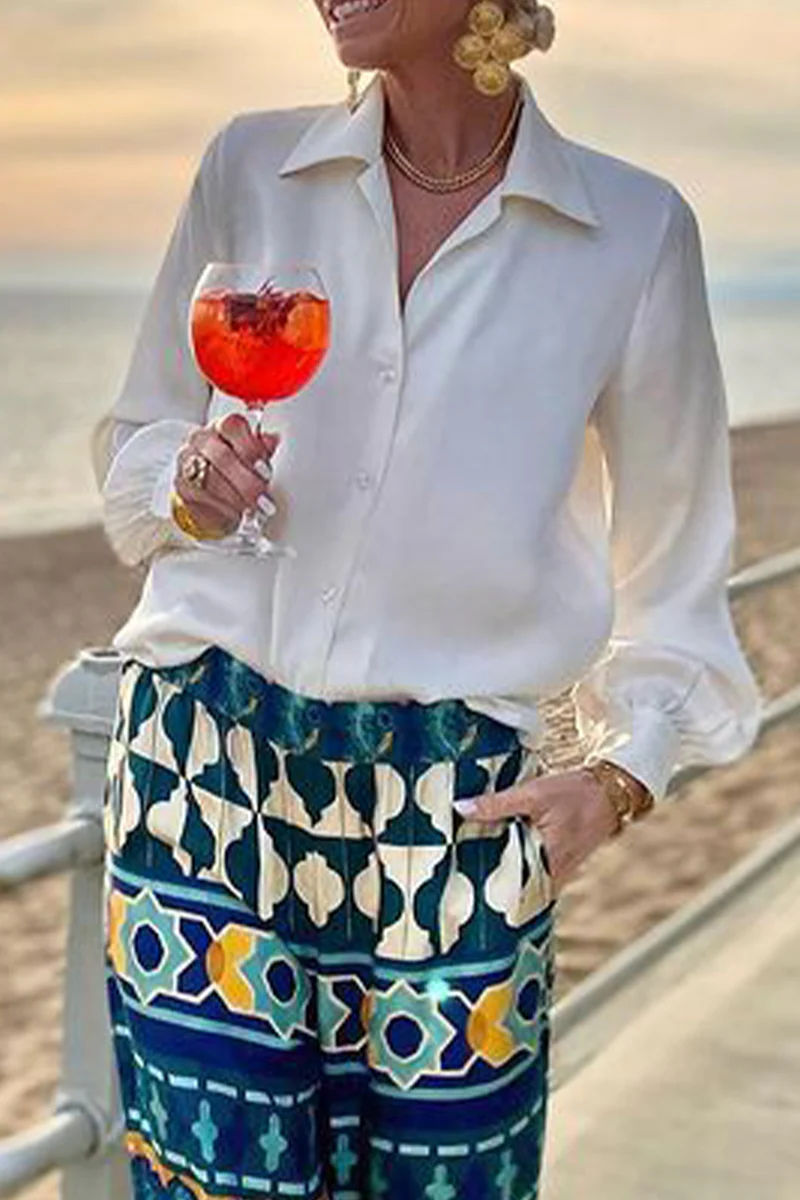 Casual Buttons Turndown Collar Blouses - Panekey