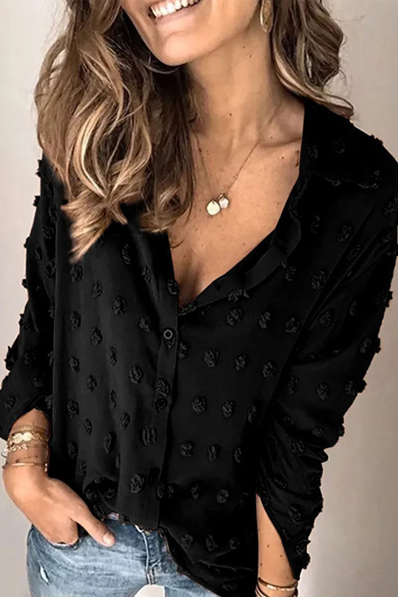 Casual Daily Buttons Fur Ball Turndown Collar Blouses(3 Colors) - Panekey