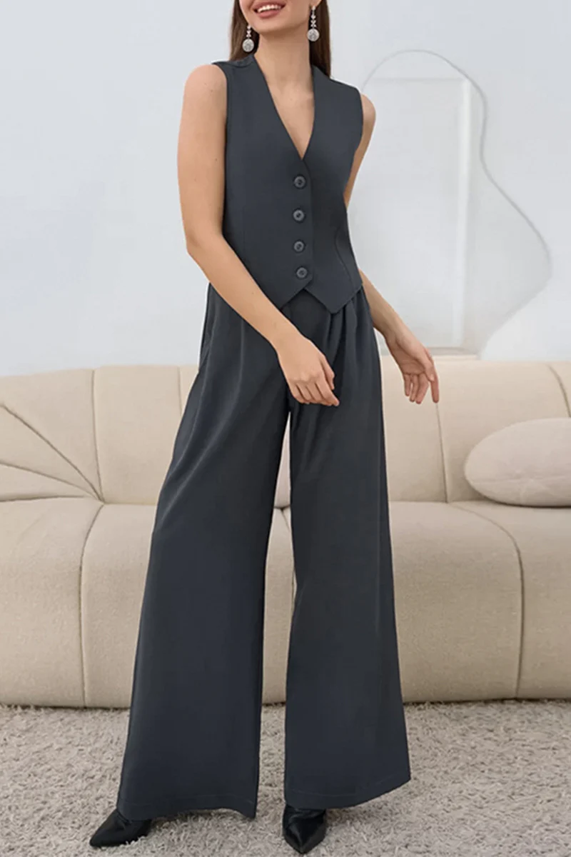 Casual Daily Buckle Ruched V Neck Sleeveless Two Pieces - Panekey