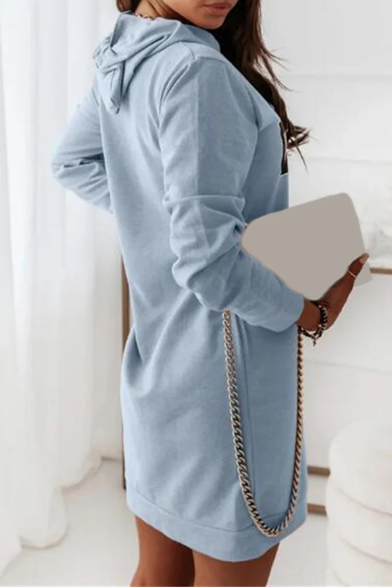 Casual Letter Draw String Hooded Collar Dresses - Panekey