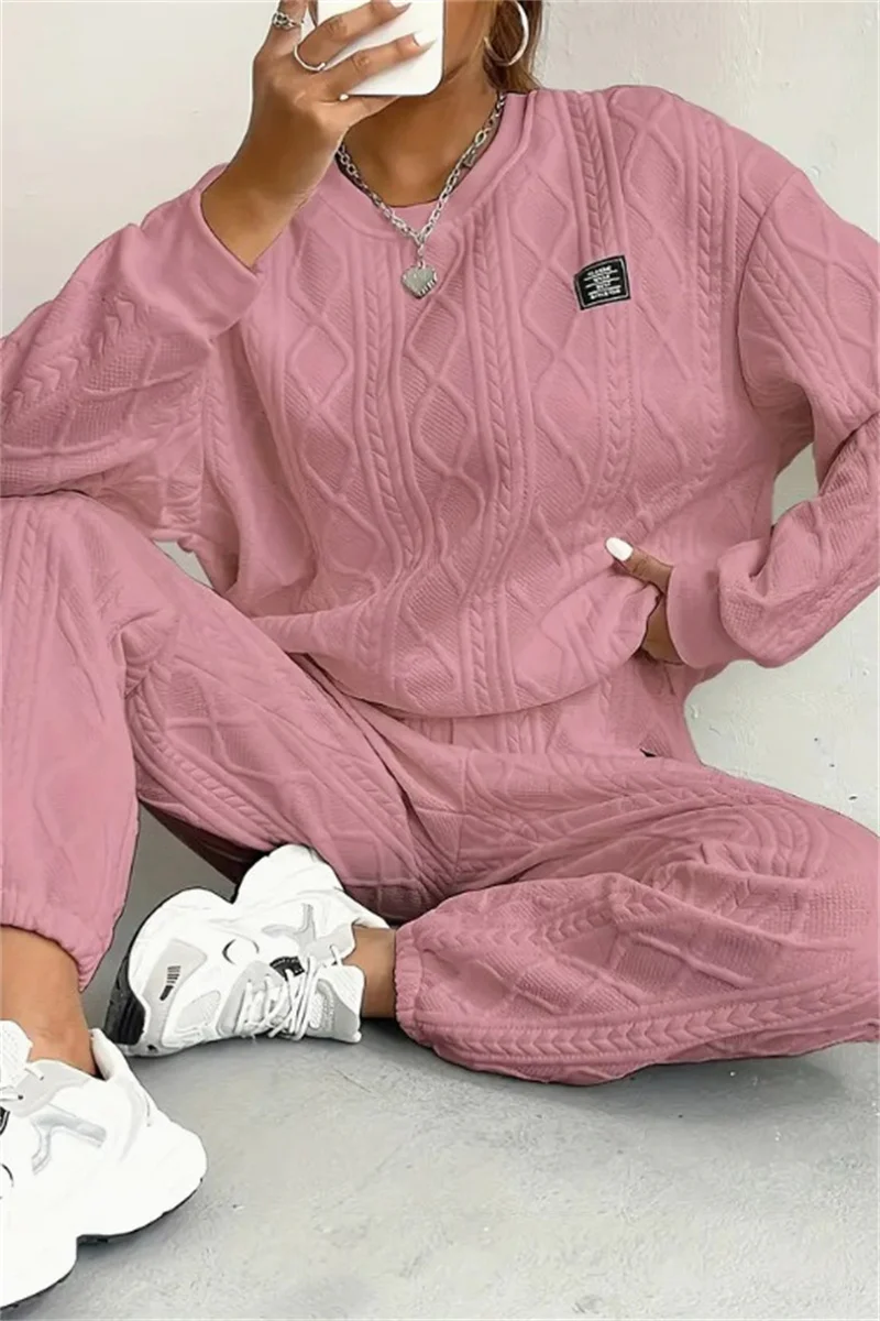 Casual Basic O Neck Long Sleeve Two Pieces(7 Colors) - Panekey