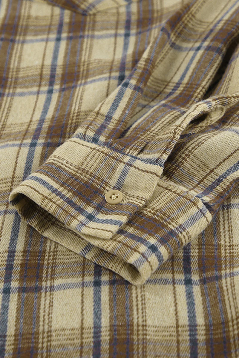 Casual Plaid Buttons Contrast Turndown Collar Blouses - Panekey